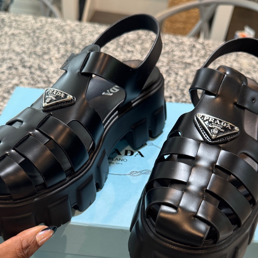 Prada Black Woven Platform Sandals - Picture 2 of 5